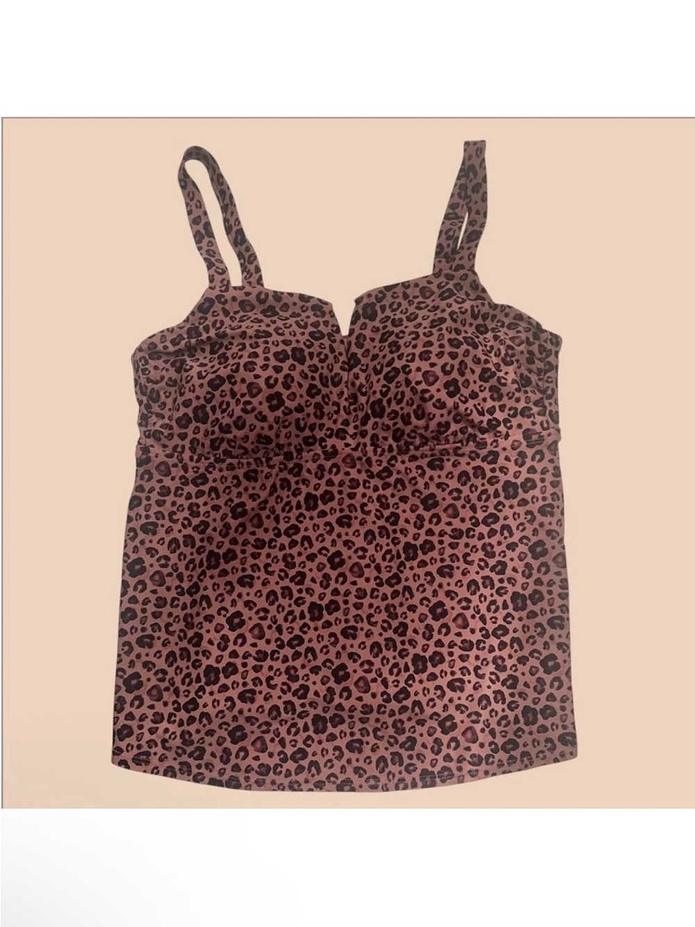 Shade & Shore Size 14-16 Leopard Print Tankini Top Brown Tan